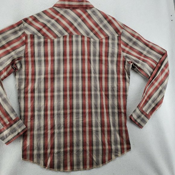 Wrangler Shirt Men's Long Sleeve Pearl Snap Up Plaid Spread Collar Brown XL - Picture 11 of 11